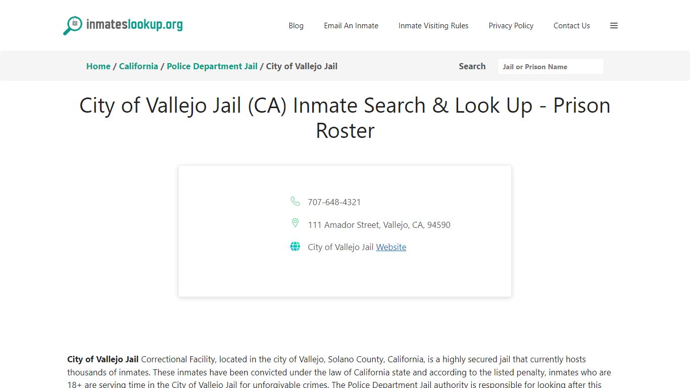 City of Vallejo Jail (CA) Inmate Search & Look Up - Prison Roster